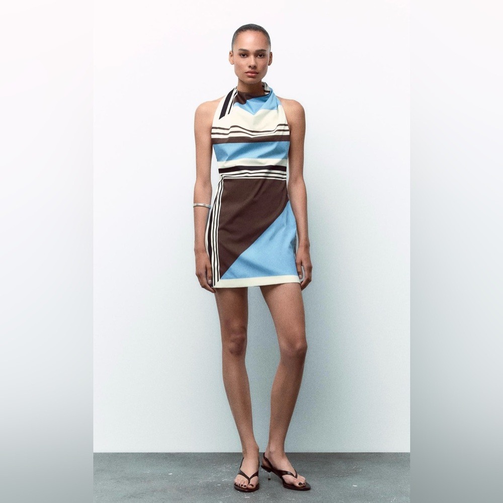 Zara Blue and Brown Mini Dress